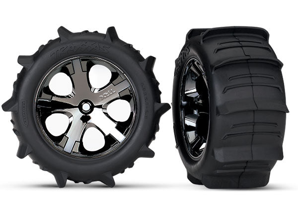 Traxxas 3776 — Traxxas 3776 All-Star 2.8" Black Chrome Wheels & Paddle Tires (2)