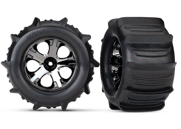 Traxxas 4175 — Traxxas 4175 All-Star 2.8" Black Chrome Wheels & Paddle Tires (2)