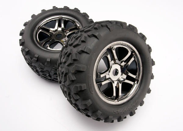 Traxxas 4983A — Traxxas 4983A Split-Spoke  3.8" Black Chrome Wheels & Maxx Tires (2)