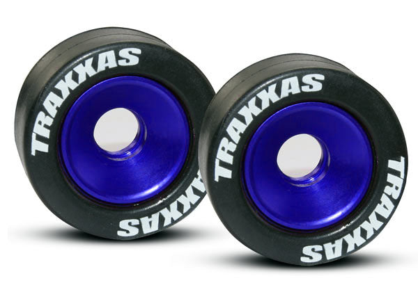 Traxxas 5186A — Traxxas 5186A Blue Aluminum Wheelie Bar Wheels & Hardware (2)