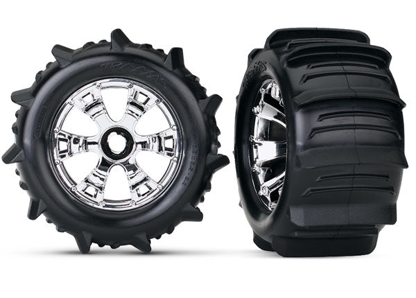 Traxxas 5672 — Traxxas 5672 Geode 3.8" Chrome Wheels & Paddle Tires (2)
