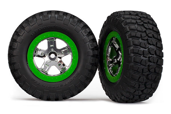 Traxxas 5865 — Traxxas 5865 SCT Chrome & Green Wheels & BFGoodrich Tires (2)