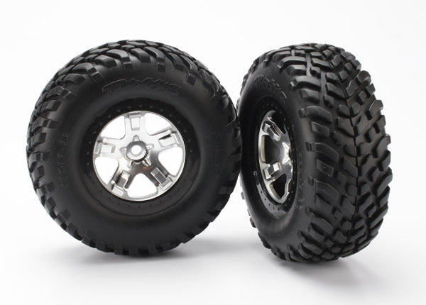 Traxxas 5873X — Traxxas 5873X SCT Satin Chrome & Black Wheels & Off-Road Tires (2)