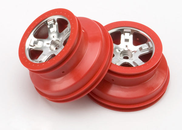 Traxxas 5874A — Traxxas 5874A SCT Satin Chrome & Red Wheels (2)