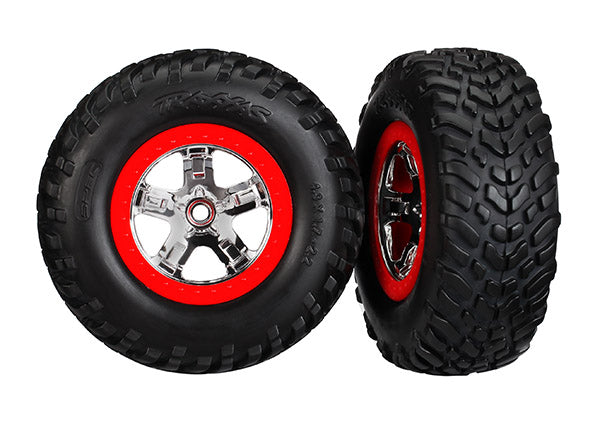 Traxxas 5888 — Traxxas 5888 SCT Chrome & Red Wheels & Off-Road Tires (2)