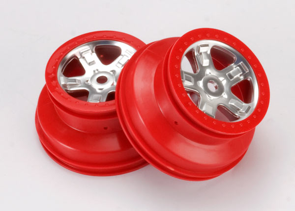 Traxxas 5972A — Traxxas 5972A SCT Satin Chrome and Red Wheels (2)