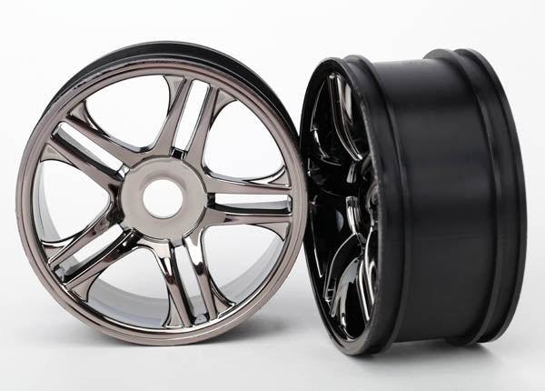 Traxxas 6476 — Traxxas 6476 Rear Black-Chrome Split-Spoke Wheels (2)
