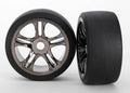 Traxxas 6477 — Traxxas 6477 Rear Black Chrome Wheels & Belted S1 Slick Tires (2)
