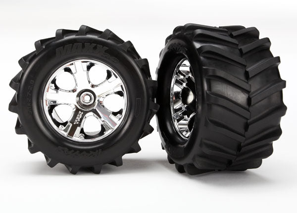 Traxxas 6771 — Traxxas 6771 All-Star 2.8" Chrome Wheels & Maxx Chevron Tires (2)