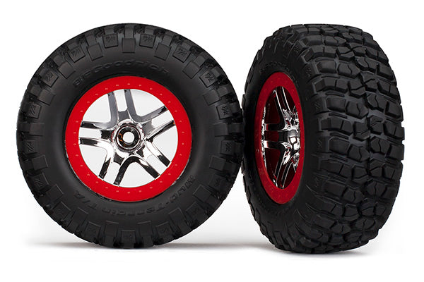 Traxxas 6873R — Traxxas 6873R SCT Chrome and Red Wheels w/ BFG S1 Tires (2)