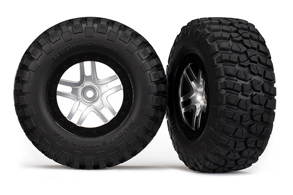 Traxxas 6873X — Traxxas 6873X SCT Satin Chrome & Black Wheels w/ BFG Tires (2)