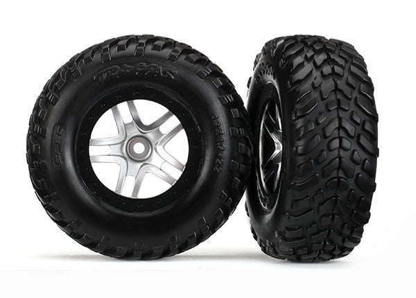 Traxxas 6892R — Traxxas 6892R Satin Chrome & Black Wheels w/ S1 SCT Tires (2)