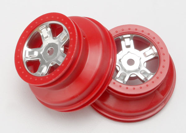 Traxxas 7072A — Traxxas 7072A 1/16 Satin Chrome & Red SCT Wheels (2)