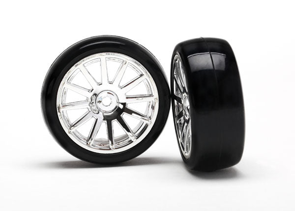 Traxxas 7573 — Traxxas 7573 LaTrax Rally Chrome 12-Spoke wheels w/ Slick Tires (2)