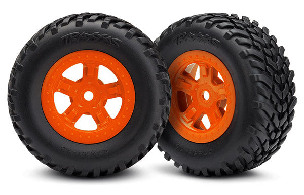 Traxxas 7674A — Traxxas 7674A Orange 5-Spoke wheels with SCT Tires (2)