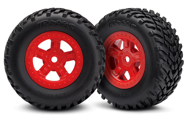Traxxas 7674R — Traxxas 7674R Red 5-Spoke wheels with SCT Tires (2)