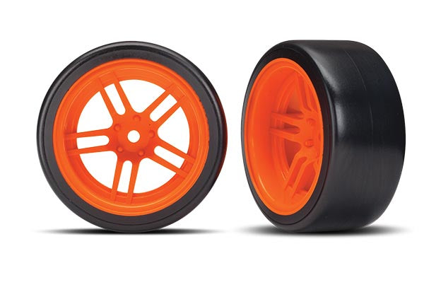 Traxxas 8377A — Traxxas 8377A 1.9" Orange Split-Spoke Rear Wheels & Drift Tires (2)