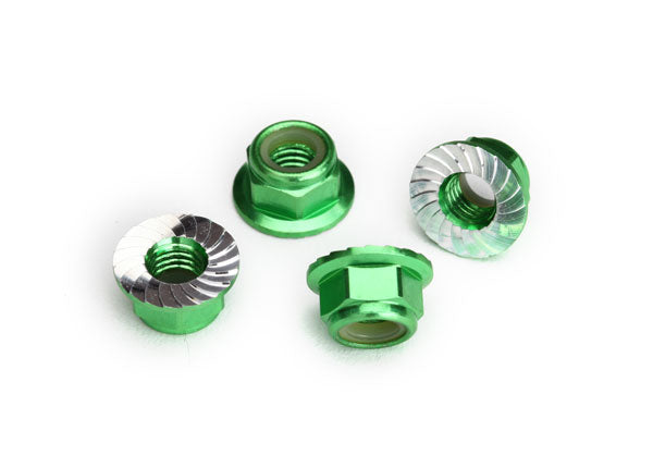 Traxxas 8447G — Traxxas 8447G 5 mm Green Aluminum Serrated Lock Nuts (4)