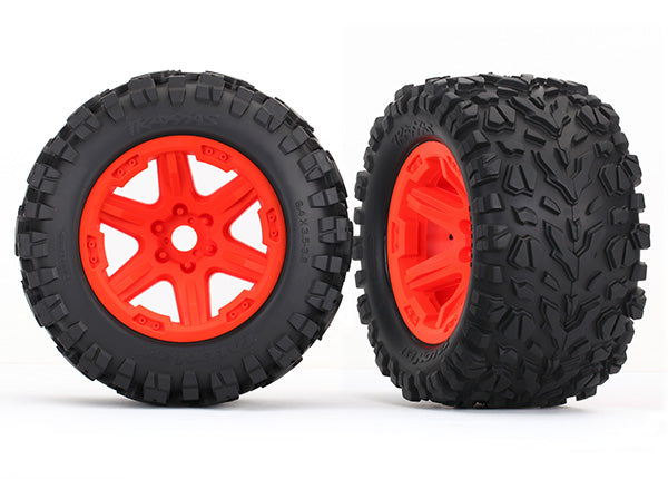 Traxxas 8672A — Traxxas 8672A 3.8" Orange 6-Spoke Wheels w/ Talon EXT Tires (2)