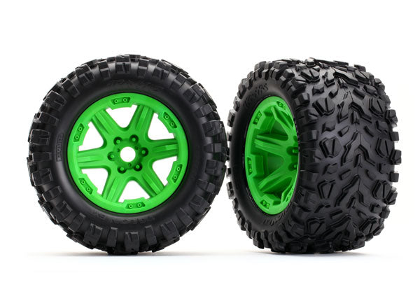 Traxxas 8672G — Traxxas 8672G 3.8" Green 6-Spoke Wheels w/ Talon EXT Tires (2)