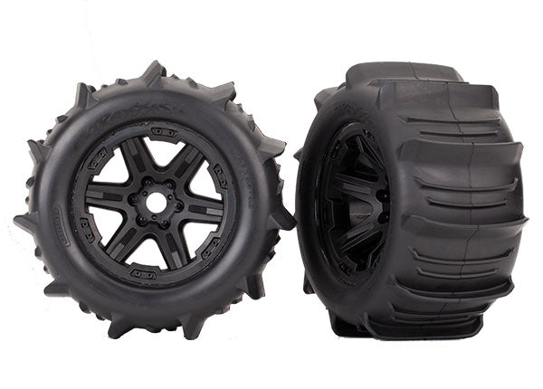 Traxxas 8674 — Traxxas 8674 3.8" Black 6-Spoke Wheels w/ Paddle Tires (2)